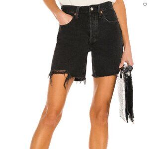 Levi's Black Distressed 501 Mid Thigh Short